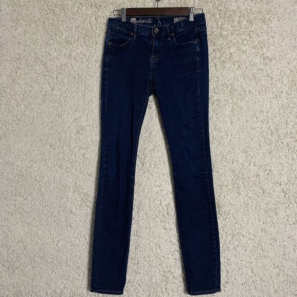 Madewell Skinny Skinny Dark Wash Blue Jeans Womens Size 26x32‎ Midrise Denim - Picture 1 of 10
